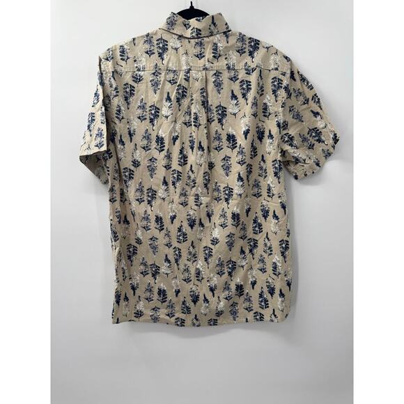 Solaris Outdoors Men's Tan & Blue Tree Med Short Sleeve Cotton Button‎ Up Shirt - Picture 2 of 5